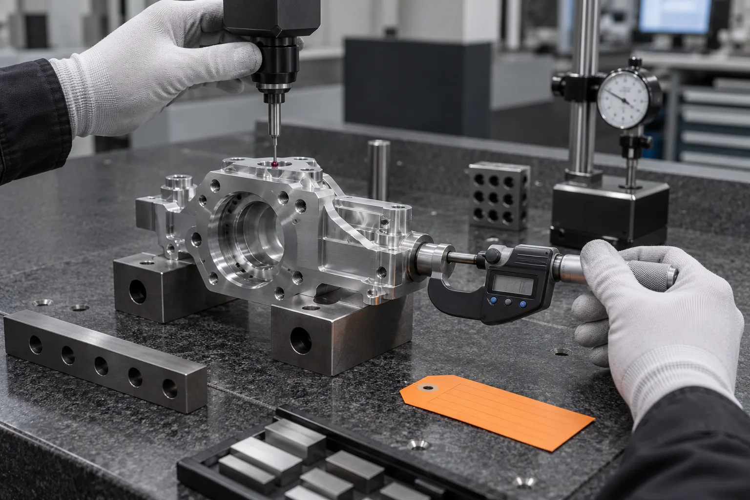 Strip parts, clusters and HMI component trays on a inspection table